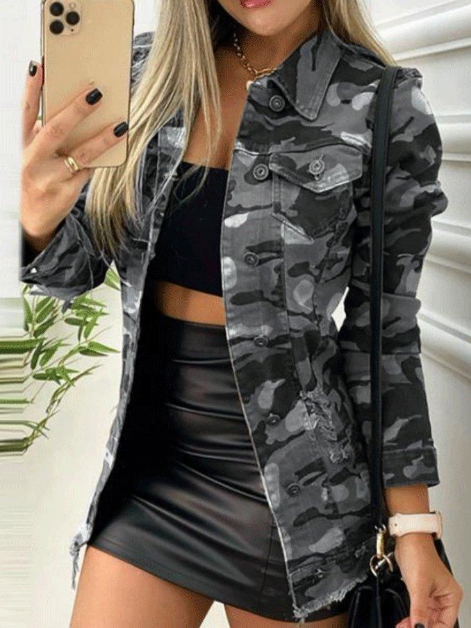 Women's Jackets Single-Breasted Pocket Long Sleeve Camouflage Jacket - Coats & Jackets - INS | Online Fashion Free Shipping Clothing, Dresses, Tops, Shoes - 29/10/2021 - 40-50 - Coats & Jackets