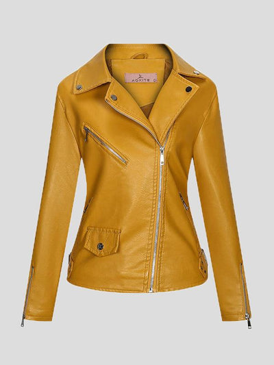 Women's Jackets Temperament PU Lapel Zip Slim Jacket - Coats & Jackets - INS | Online Fashion Free Shipping Clothing, Dresses, Tops, Shoes - 27/08/2021 - Coats & Jackets - color-gray