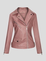 Women's Jackets Temperament PU Lapel Zip Slim Jacket - Coats & Jackets - INS | Online Fashion Free Shipping Clothing, Dresses, Tops, Shoes - 27/08/2021 - Coats & Jackets - color-gray