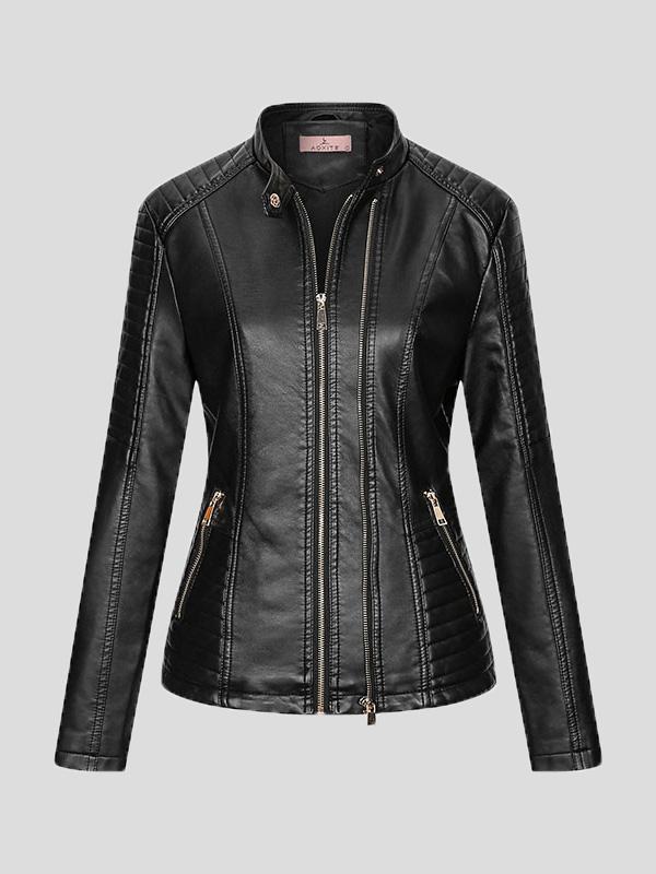 Women's Jackets Temperament Slim Zipped Leather Jacket - Coats & Jackets - INS | Online Fashion Free Shipping Clothing, Dresses, Tops, Shoes - 27/08/2021 - Coats & Jackets - color-black