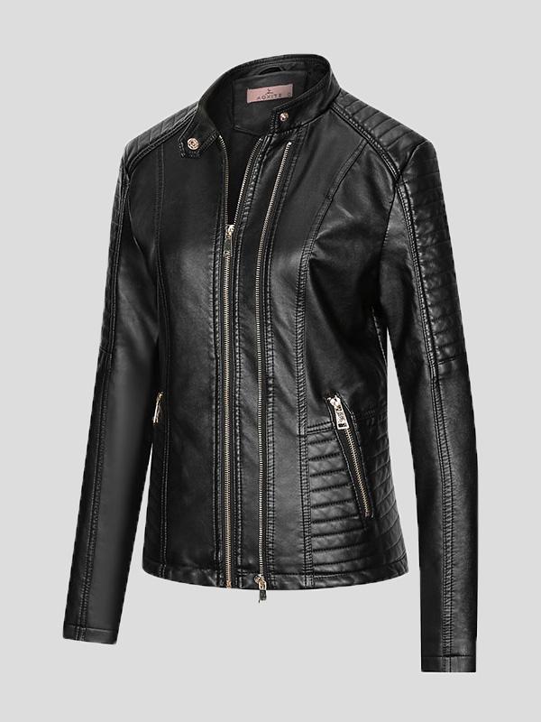 Women's Jackets Temperament Slim Zipped Leather Jacket - Coats & Jackets - INS | Online Fashion Free Shipping Clothing, Dresses, Tops, Shoes - 27/08/2021 - Coats & Jackets - color-black