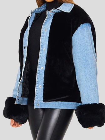 Women's Jackets Thick Plush Denim Stitching Thermal Jacket - Coats & Jackets - INS | Online Fashion Free Shipping Clothing, Dresses, Tops, Shoes - 29/09/2021 - 40-50 - Coats & Jackets
