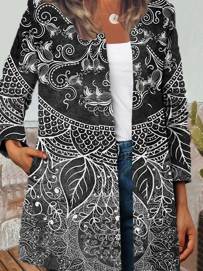 Women's Jackets Vintage Butterfly Leaf Print Long Sleeve Jacket - Coats & Jackets - INS | Online Fashion Free Shipping Clothing, Dresses, Tops, Shoes - 08/10/2021 - 30-40 - Coats & Jackets