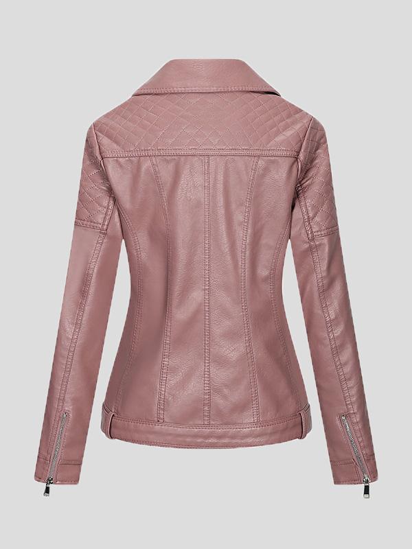 Women's Jackets Zipper Pu Long Sleeve Lapel Slim Fit Leather Jacket - Coats & Jackets - INS | Online Fashion Free Shipping Clothing, Dresses, Tops, Shoes - 27/08/2021 - Coats & Jackets - color-black