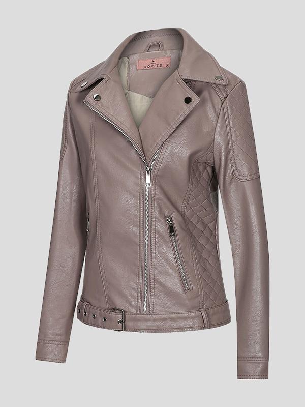 Women's Jackets Zipper Pu Long Sleeve Lapel Slim Fit Leather Jacket - Coats & Jackets - INS | Online Fashion Free Shipping Clothing, Dresses, Tops, Shoes - 27/08/2021 - Coats & Jackets - color-black