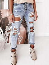 Women's Jeans Casual Washed Mid-Rise Ripped Straight-Leg Jeans - Jeans - INS | Online Fashion Free Shipping Clothing, Dresses, Tops, Shoes - 30/09/2021 - Bottom - Color_Blue