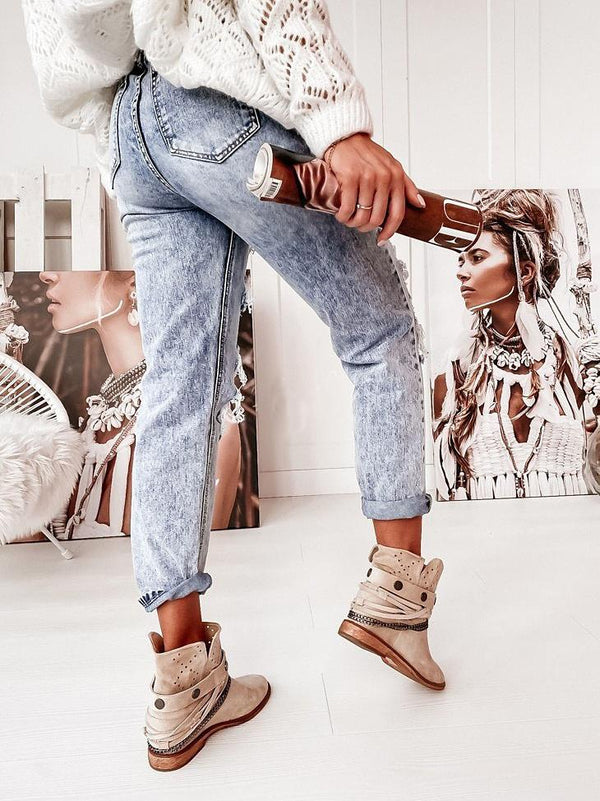 Women's Jeans Casual Washed Mid-Rise Ripped Straight-Leg Jeans - Jeans - INS | Online Fashion Free Shipping Clothing, Dresses, Tops, Shoes - 30/09/2021 - Bottom - Color_Blue