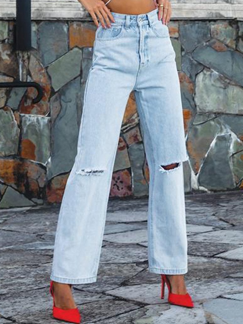 Women's Jeans Fashion Ripped High Waist Jeans - Jeans - INS | Online Fashion Free Shipping Clothing, Dresses, Tops, Shoes - 04/11/2021 - 30-40 - Bottoms