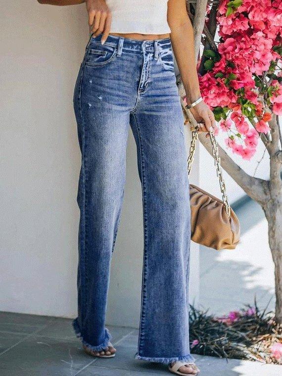 Women's Jeans Raw-Edged Straight-Leg Washed Jeans - Jeans - INS | Online Fashion Free Shipping Clothing, Dresses, Tops, Shoes - 03/09/2021 - 20-30 - Bottom