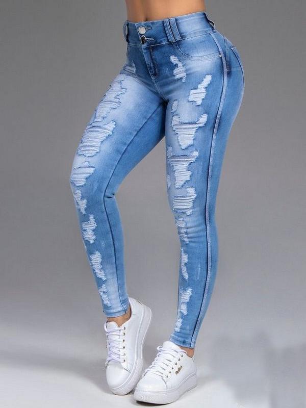 Women's Jeans Ripped Thin Stretch Slim Jeans - Jeans - INS | Online Fashion Free Shipping Clothing, Dresses, Tops, Shoes - 22/11/2021 - 30-40 - Bottoms