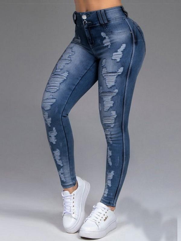 Women's Jeans Ripped Thin Stretch Slim Jeans - Jeans - INS | Online Fashion Free Shipping Clothing, Dresses, Tops, Shoes - 22/11/2021 - 30-40 - Bottoms