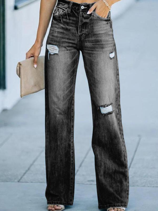 Women's Jeans Washed And Ripped Wide-Leg Jeans - Jeans - INS | Online Fashion Free Shipping Clothing, Dresses, Tops, Shoes - 20-30 - 25/08/2021 - Bottom