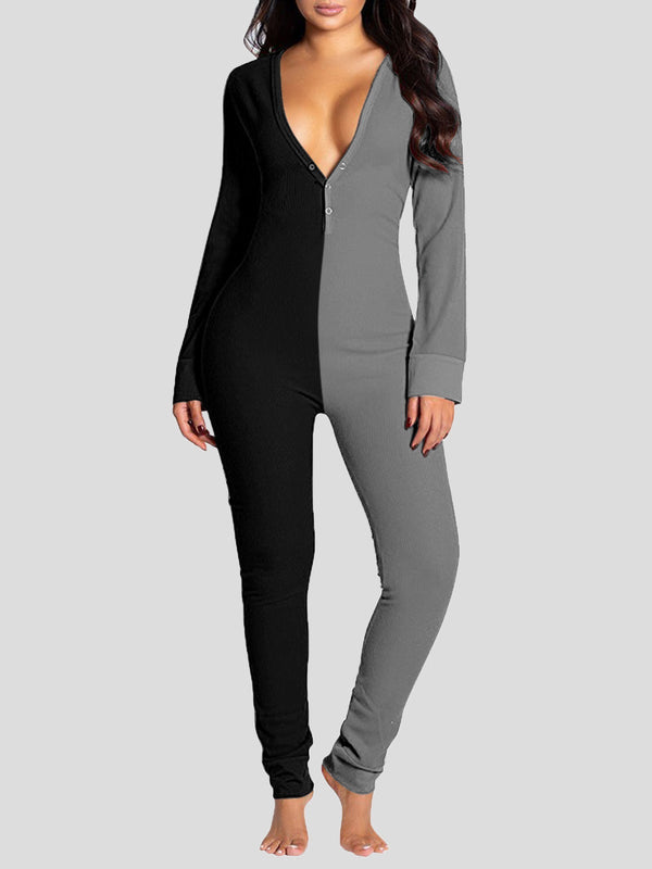 Women's Jumpsuits Deep V-Neck Button-Style Functional Long Sleeve Jumpsuit - Jumpsuits & Rompers - Instastyled | Online Fashion Free Shipping Clothing, Dresses, Tops, Shoes - 24/12/2021 - 30-40 - Bottoms