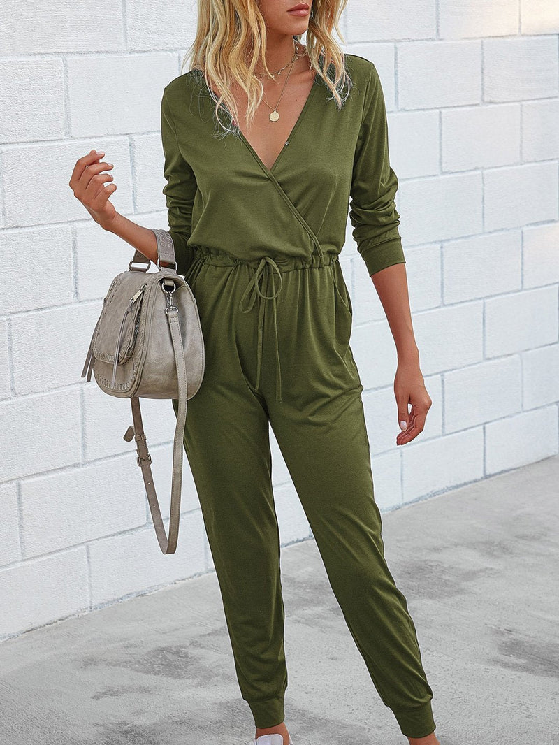 Women's Jumpsuits Deep V-Neck Long Sleeve Slim Fit Jumpsuit - Jumpsuits & Rompers - INS | Online Fashion Free Shipping Clothing, Dresses, Tops, Shoes - 02/09/2021 - 30-40 - Bottom