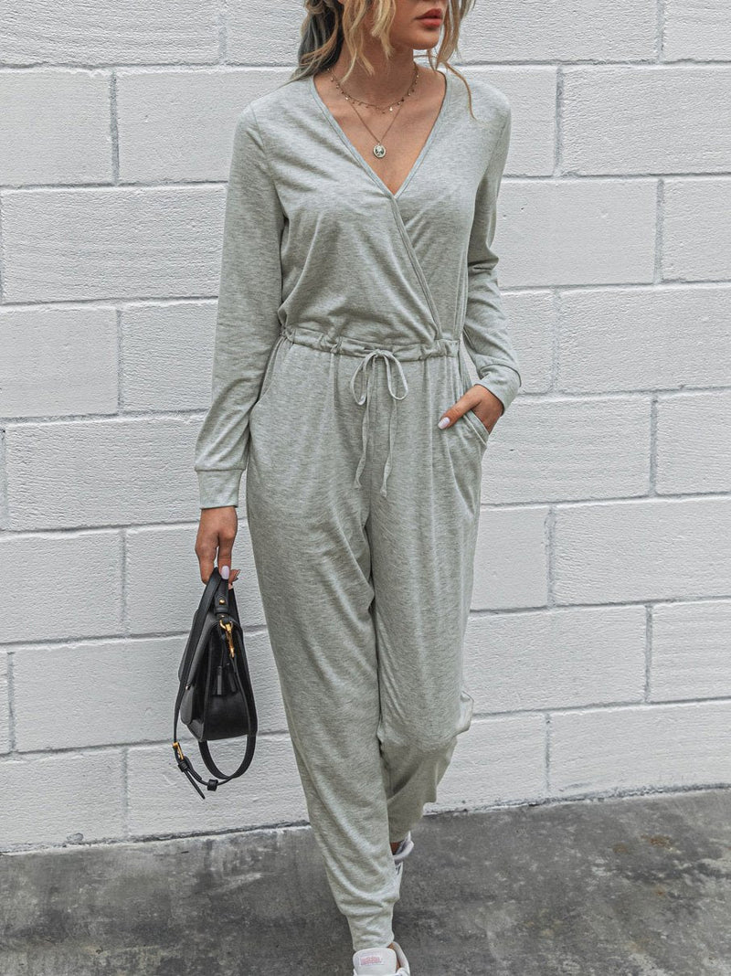 Women's Jumpsuits Deep V-Neck Long Sleeve Slim Fit Jumpsuit - Jumpsuits & Rompers - INS | Online Fashion Free Shipping Clothing, Dresses, Tops, Shoes - 02/09/2021 - 30-40 - Bottom