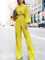 Women's Jumpsuits High Neck Open Back Long Sleeve Wide-Leg Jumpsuit - Jumpsuits & Rompers - INS | Online Fashion Free Shipping Clothing, Dresses, Tops, Shoes - 25/08/2021 - 30-40 - Bottom