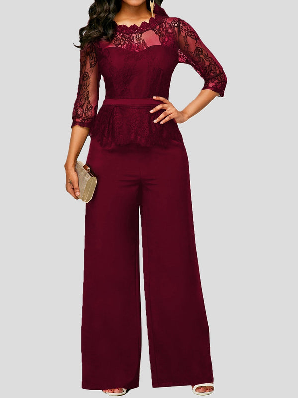 Women's Jumpsuits Lace Long Sleeve Wide-Leg Jumpsuit - Jumpsuits & Rompers - Instastyled | Online Fashion Free Shipping Clothing, Dresses, Tops, Shoes - 22/12/2021 - 40-50 - Bottoms