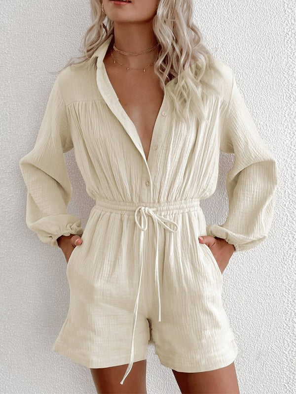 Women's Jumpsuits Long Sleeve Drawstring Pocket Single-Breasted Jumpsuit - Jumpsuits & Rompers - INS | Online Fashion Free Shipping Clothing, Dresses, Tops, Shoes - 03/09/2021 - 30-40 - Bottom