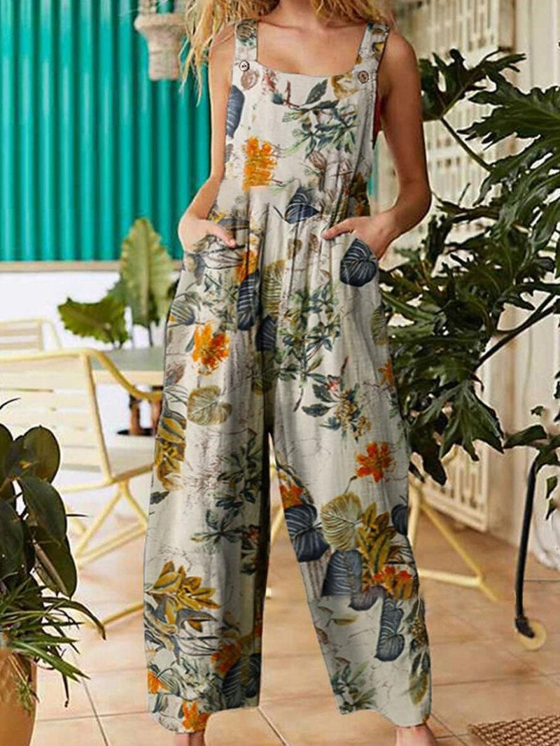 Women's Jumpsuits Printed Button Suspender Jumpsuit - Jumpsuits & Rompers - INS | Online Fashion Free Shipping Clothing, Dresses, Tops, Shoes - 18/08/2021 - 20-30 - Bottom