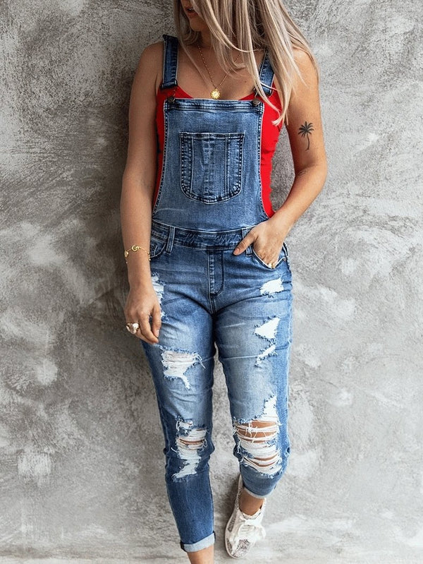 Women's Jumpsuits Retro Ripped Elastic Denim Suspenders Jumpsuit - Jumpsuits & Rompers - INS | Online Fashion Free Shipping Clothing, Dresses, Tops, Shoes - 03/09/2021 - 40-50 - Bottom