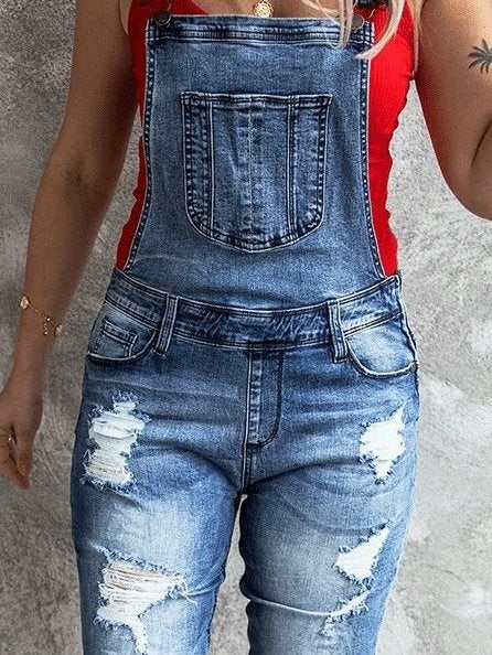 Women's Jumpsuits Retro Ripped Elastic Denim Suspenders Jumpsuit - Jumpsuits & Rompers - INS | Online Fashion Free Shipping Clothing, Dresses, Tops, Shoes - 03/09/2021 - 40-50 - Bottom