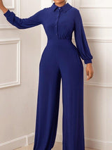 Women's Jumpsuits Single-Breasted Long Sleeve Straight Slim Fit Jumpsuit - Jumpsuits & Rompers - INS | Online Fashion Free Shipping Clothing, Dresses, Tops, Shoes - 29/10/2021 - 30-40 - Bottoms