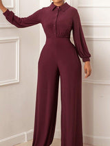 Women's Jumpsuits Single-Breasted Long Sleeve Straight Slim Fit Jumpsuit - Jumpsuits & Rompers - INS | Online Fashion Free Shipping Clothing, Dresses, Tops, Shoes - 29/10/2021 - 30-40 - Bottoms