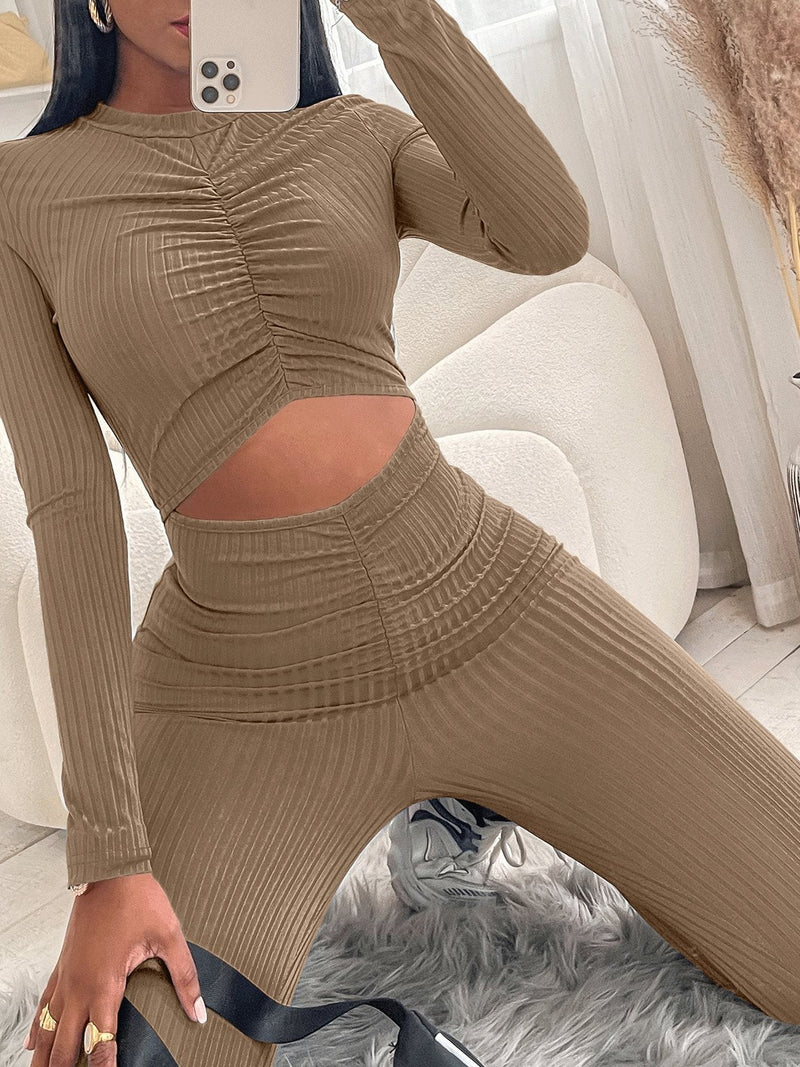 Women's Jumpsuits Smocked Long Sleeve Waist Hollow Skinny Jumpsuit - Jumpsuits & Rompers - INS | Online Fashion Free Shipping Clothing, Dresses, Tops, Shoes - 12/10/2021 - 30-40 - Bottom