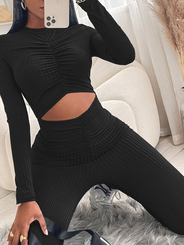 Women's Jumpsuits Smocked Long Sleeve Waist Hollow Skinny Jumpsuit - Jumpsuits & Rompers - INS | Online Fashion Free Shipping Clothing, Dresses, Tops, Shoes - 12/10/2021 - 30-40 - Bottom