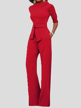 Women's Jumpsuits Solid Five-Point Sleeve Belted Wide-Leg Jumpsuit - Jumpsuits & Rompers - Instastyled | Online Fashion Free Shipping Clothing, Dresses, Tops, Shoes - 29/12/2021 - 40-50 - Bottoms