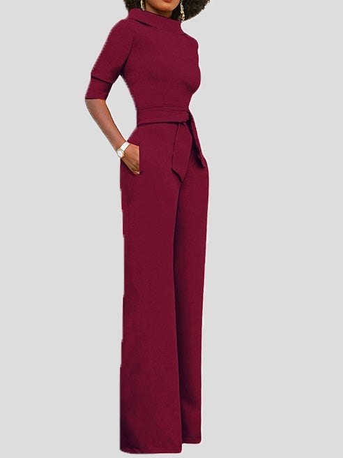 Women's Jumpsuits Solid Five-Point Sleeve Belted Wide-Leg Jumpsuit - Jumpsuits & Rompers - Instastyled | Online Fashion Free Shipping Clothing, Dresses, Tops, Shoes - 29/12/2021 - 40-50 - Bottoms