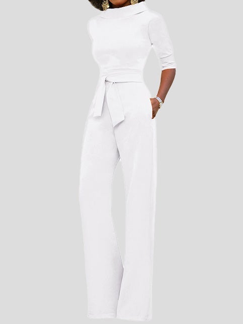 Women's Jumpsuits Solid Five-Point Sleeve Belted Wide-Leg Jumpsuit - Jumpsuits & Rompers - Instastyled | Online Fashion Free Shipping Clothing, Dresses, Tops, Shoes - 29/12/2021 - 40-50 - Bottoms