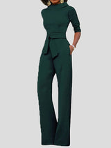 Women's Jumpsuits Solid Five-Point Sleeve Belted Wide-Leg Jumpsuit - Jumpsuits & Rompers - Instastyled | Online Fashion Free Shipping Clothing, Dresses, Tops, Shoes - 29/12/2021 - 40-50 - Bottoms