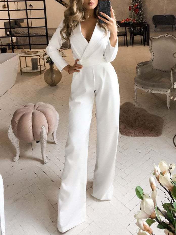 Women's Jumpsuits Solid Long Sleeve Slim Fit Jumpsuit - Jumpsuits & Rompers - INS | Online Fashion Free Shipping Clothing, Dresses, Tops, Shoes - 21/08/2021 - 40-50 - Bottom