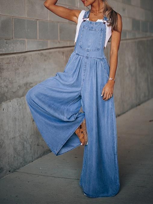 Women's Jumpsuits Wide-Leg Leisure Vacation Denim Jumpsuit - Jumpsuits & Rompers - INS | Online Fashion Free Shipping Clothing, Dresses, Tops, Shoes - 19/08/2021 - Bottom - Category_Jumpsuits & Rompers