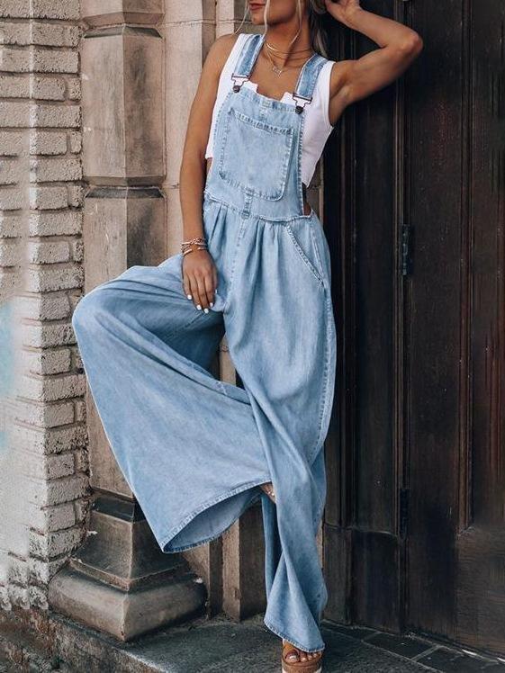 Women's Jumpsuits Wide-Leg Leisure Vacation Denim Jumpsuit - Jumpsuits & Rompers - INS | Online Fashion Free Shipping Clothing, Dresses, Tops, Shoes - 19/08/2021 - Bottom - Category_Jumpsuits & Rompers