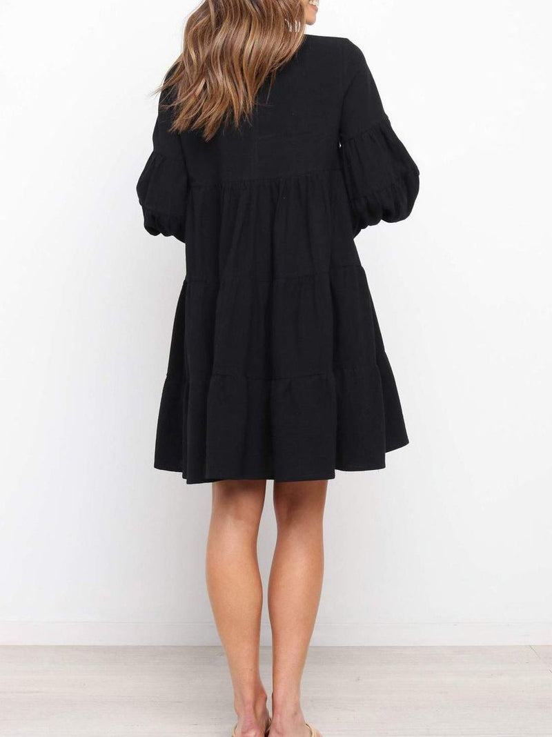 Women's Lantern Sleeve Long Sleeve Dress - Dresses - INS | Online Fashion Free Shipping Clothing, Dresses, Tops, Shoes - Autumn - Black - Color_Black