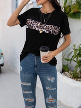 Women's Leopard Print Patchwork T-shirt - T-Shirts - INS | Online Fashion Free Shipping Clothing, Dresses, Tops, Shoes - 2XL - Black - Blue