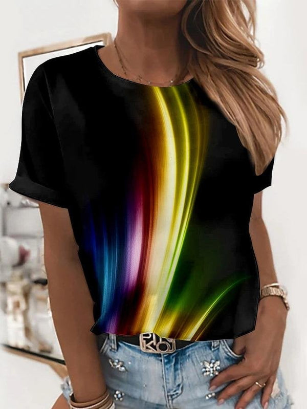 Women's Light Effect Printing Round Neck T-shirt - T-shirts - INS | Online Fashion Free Shipping Clothing, Dresses, Tops, Shoes - 10-20 - 13/07/2021 - color-black