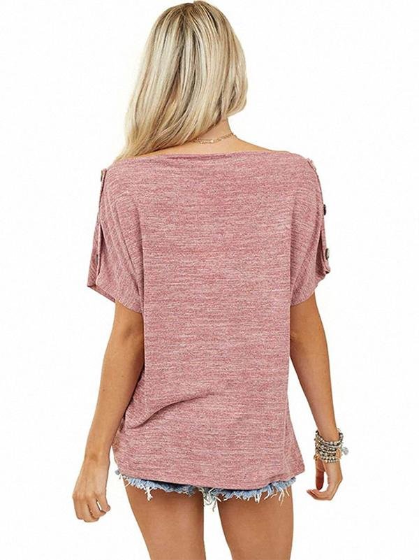 Women's Loose-fitting Off-shoulder Button Short-sleeved T-shirt - T-shirts - INS | Online Fashion Free Shipping Clothing, Dresses, Tops, Shoes - 12/05/2021 - 120521 - Color_Pink