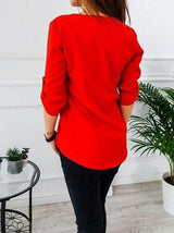 Womens Loose Fitting Zip Up Deep V Neck Long Sleeve T Shirts - T-shirt - INS | Online Fashion Free Shipping Clothing, Dresses, Tops, Shoes - 12/05/2021 - 120521 - Color_Red