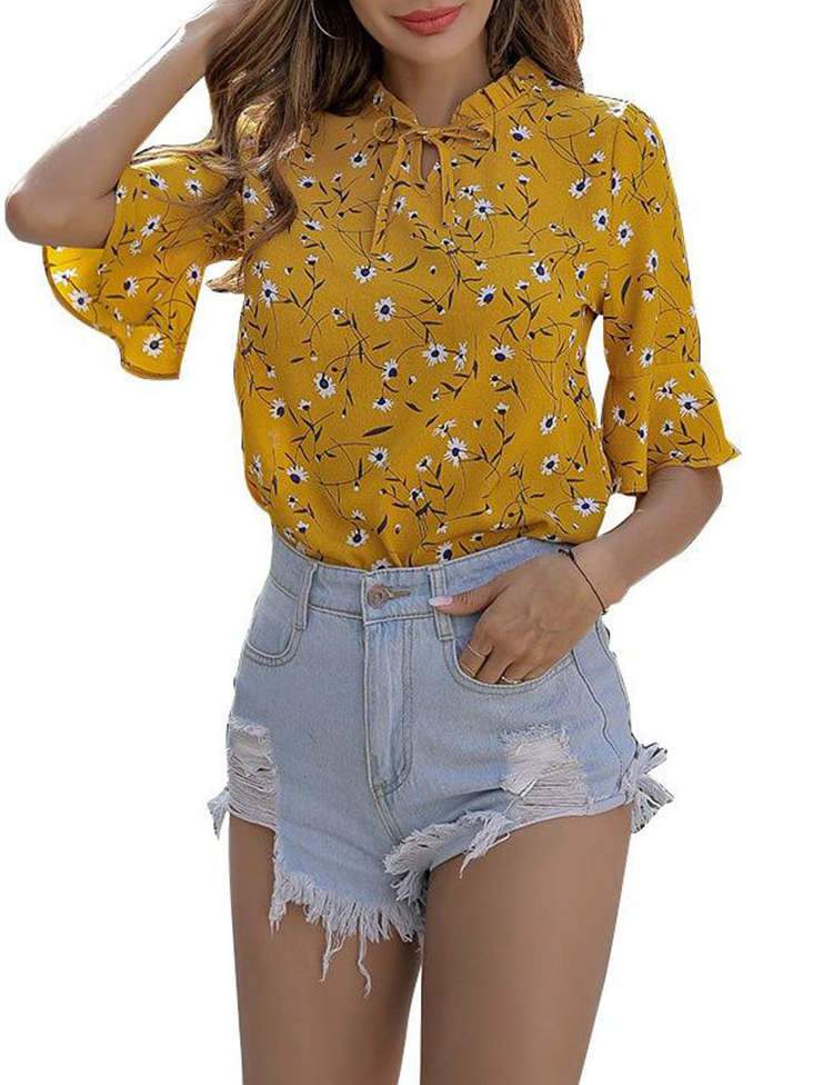 Women's Mandarin Sleeve Blouse - T-Shirts - INS | Online Fashion Free Shipping Clothing, Dresses, Tops, Shoes - 2L - 3XL - Blouse