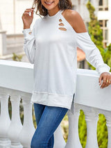 Women's Off Shoulder Broken Hole Pullovers Top