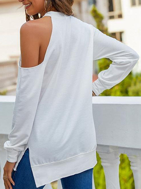 Women's Off Shoulder Broken Hole Pullovers Top