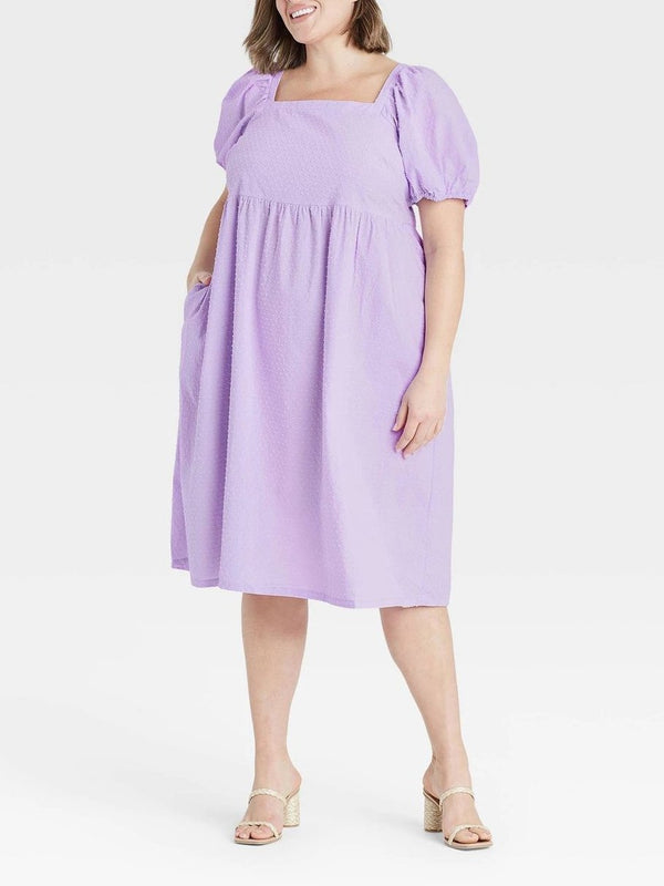 Women's Over Size Puff Trumpet Sleeve Dress - Midi Dresses - INS | Online Fashion Free Shipping Clothing, Dresses, Tops, Shoes - 19/04/2021 - 1904V3 - Category_Midi Dresses