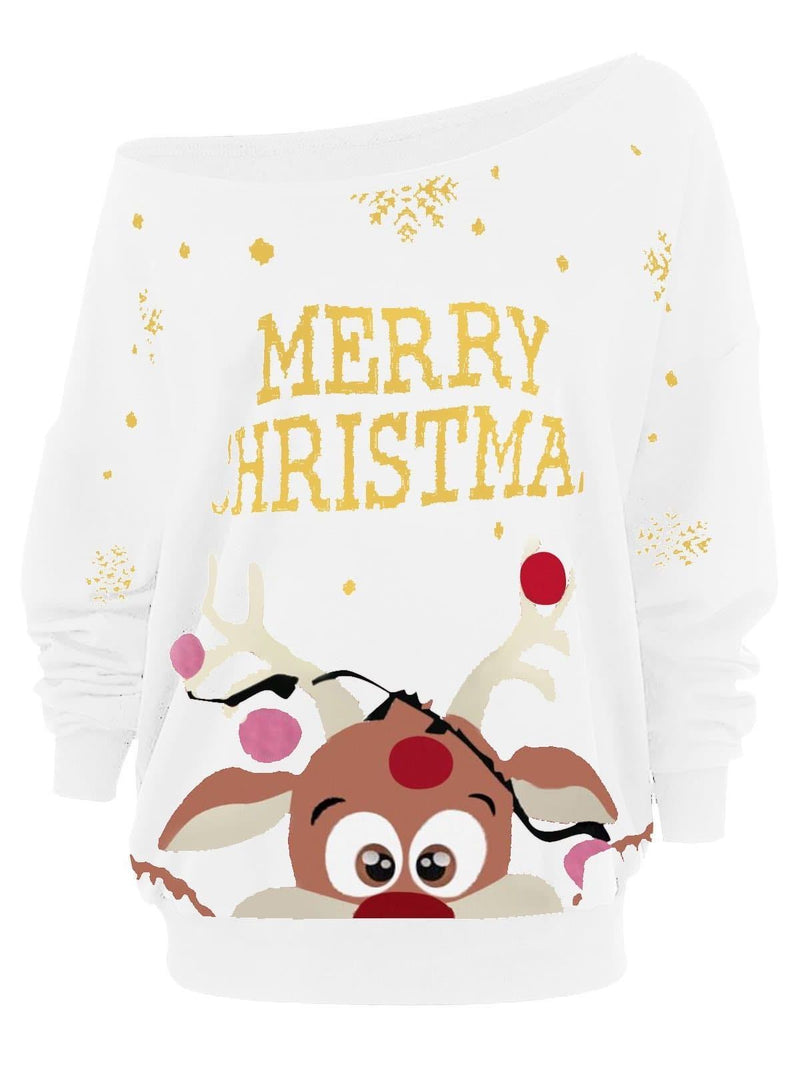 Women's Oversize Christmas Print Sweatshirt - INS | Online Fashion Free Shipping Clothing, Dresses, Tops, Shoes