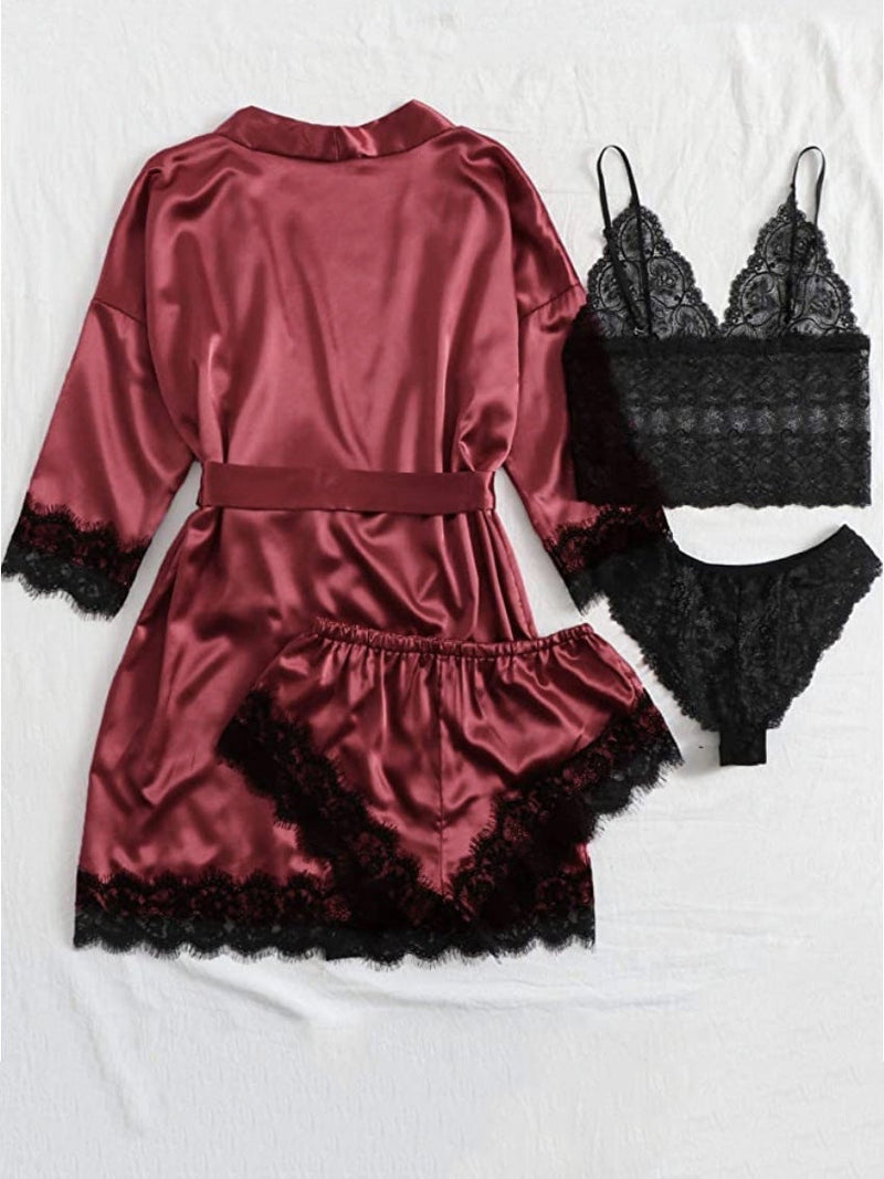 Women's Pajamas 4-Piece Lace Nightgown Suspender Pajama Set - Pajamas - Instastyled | Online Fashion Free Shipping Clothing, Dresses, Tops, Shoes - 17/12/2021 - 20-30 - Bottoms