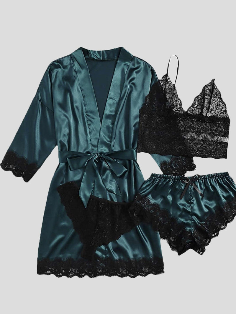 Women's Pajamas 4-Piece Lace Nightgown Suspender Pajama Set - Pajamas - Instastyled | Online Fashion Free Shipping Clothing, Dresses, Tops, Shoes - 17/12/2021 - 20-30 - Bottoms