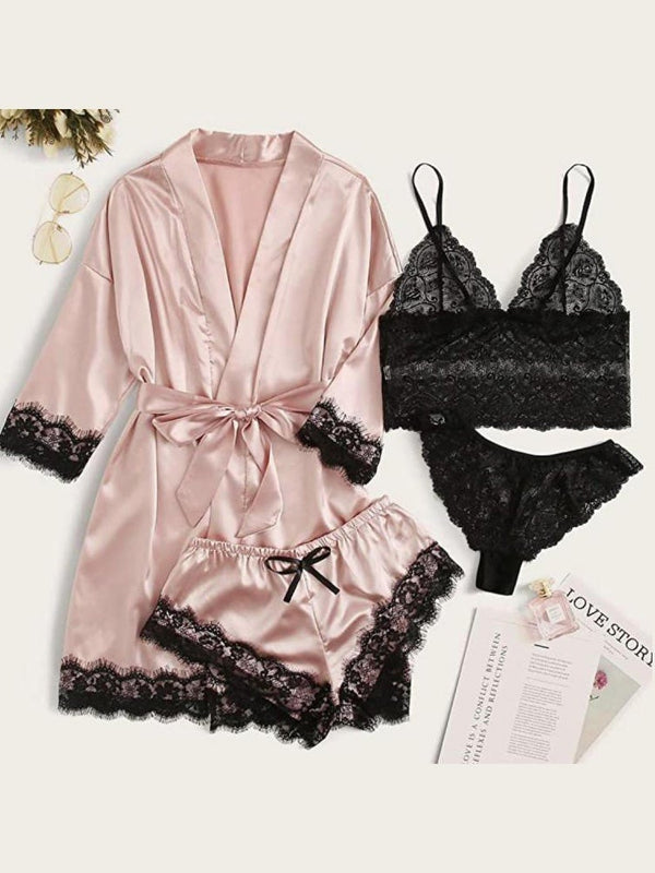 Women's Pajamas 4-Piece Lace Nightgown Suspender Pajama Set - Pajamas - Instastyled | Online Fashion Free Shipping Clothing, Dresses, Tops, Shoes - 17/12/2021 - 20-30 - Bottoms