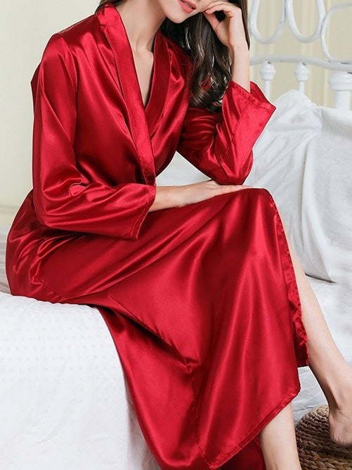 Women's Pajamas Acetate Silk Lapel Nightgown Home Belted Pajamas - Pajamas - Instastyled | Online Fashion Free Shipping Clothing, Dresses, Tops, Shoes - 17/12/2021 - Bottoms - color-black